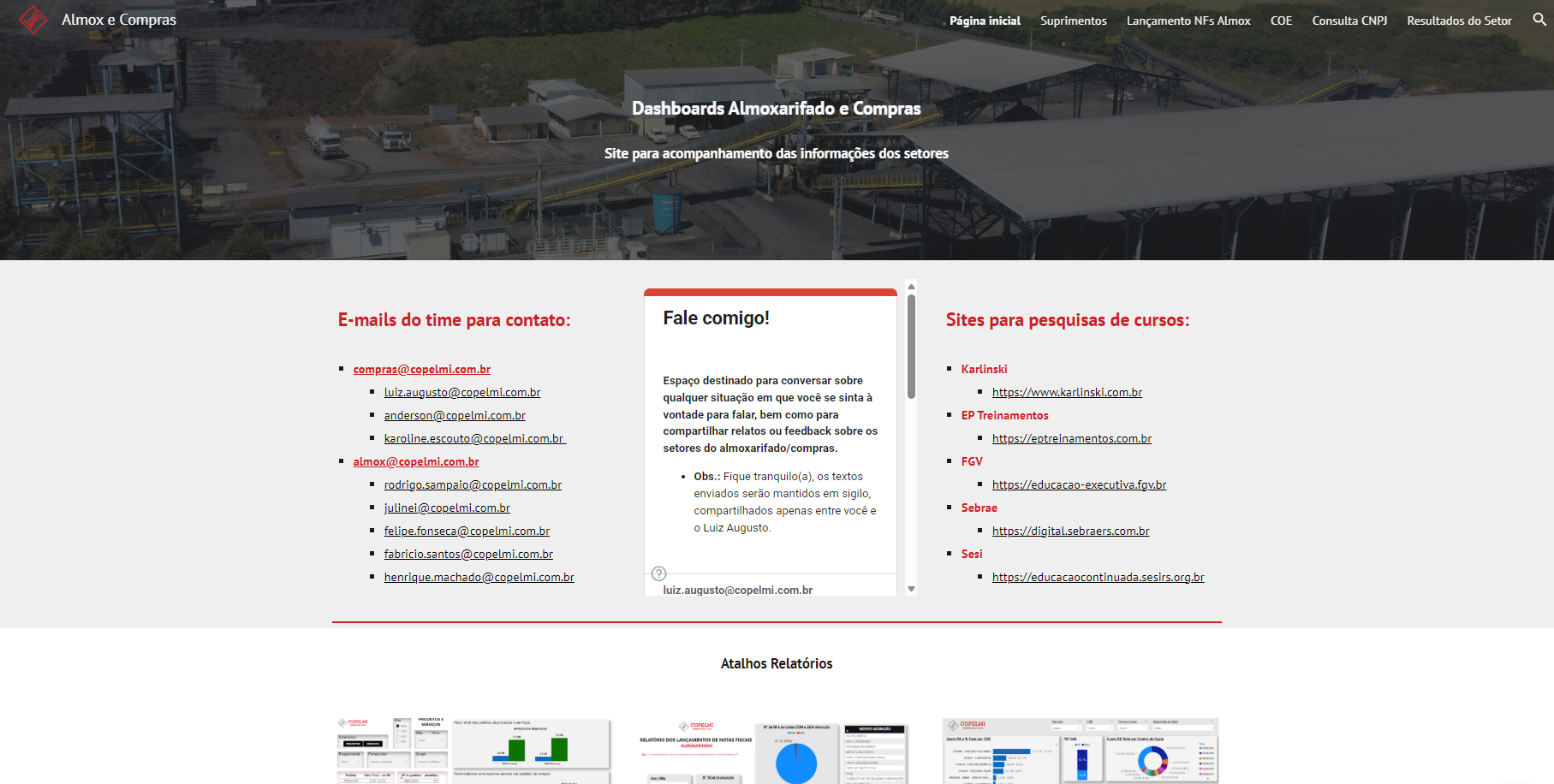 Tela inicial do portal Almox e Compras